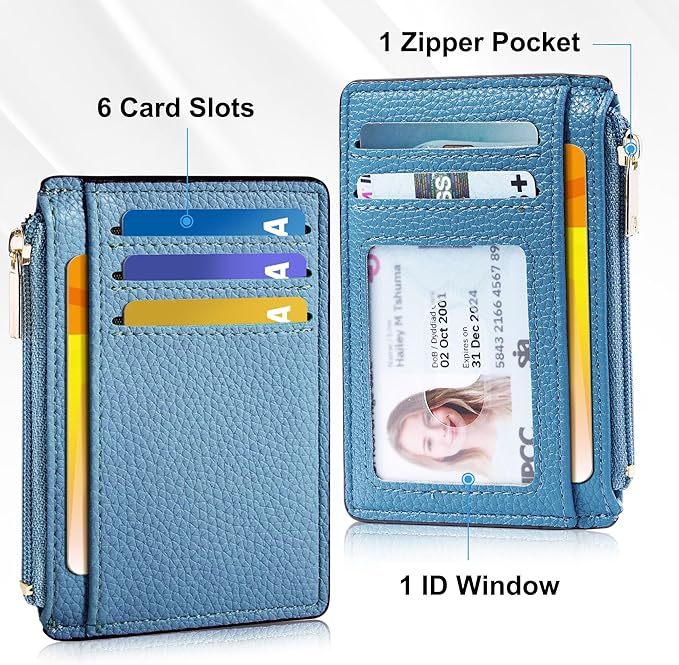 Tipmile Credit Card Holder for Women Slim Minimalist Front Pocket RFID Blocking Wallet Small Compact Card Case with ID Window, Sky Blue