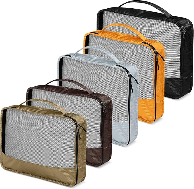 5 Pcs Packing Cubes for Suitcase Large Travel Cubes Carry on Luggage Organizer Bags for Clothes Accessories(Mixed,Apricot)