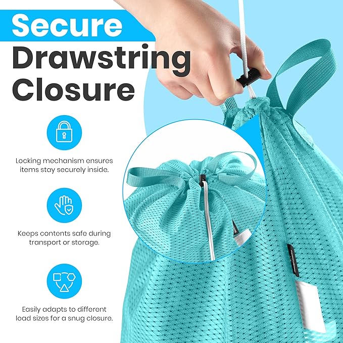 Large Mesh Laundry Bags - Heavy Duty with Handles & Drawstring - Machine Washable Net Laundry Sacks for College Dorm, Camp, Travel, Bedding & Clothes Storage (Teal)
