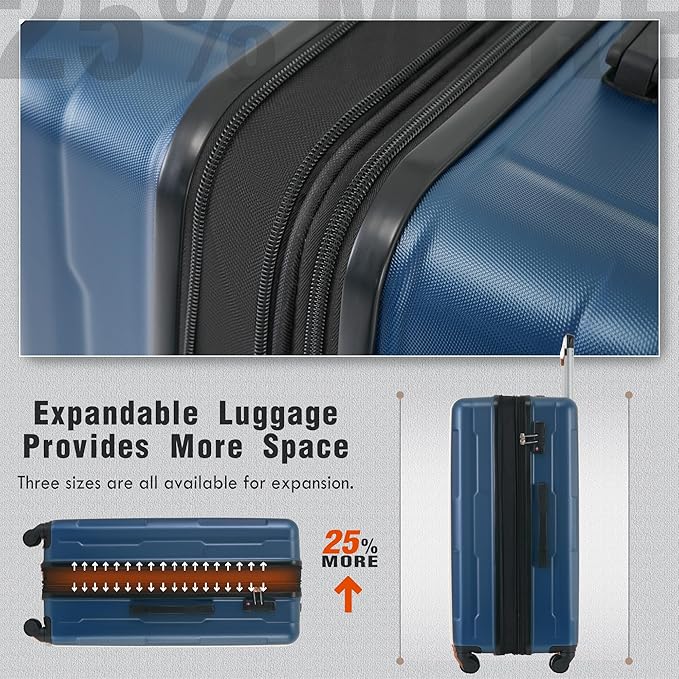 Merax Luggage Set 2 Piece Suitcase Sets with Spinner Wheel,Lightweight Hardside Expandable Travel Laggage with TSA Lock,Suitcase with Travel Bag(20"/24",Blue)