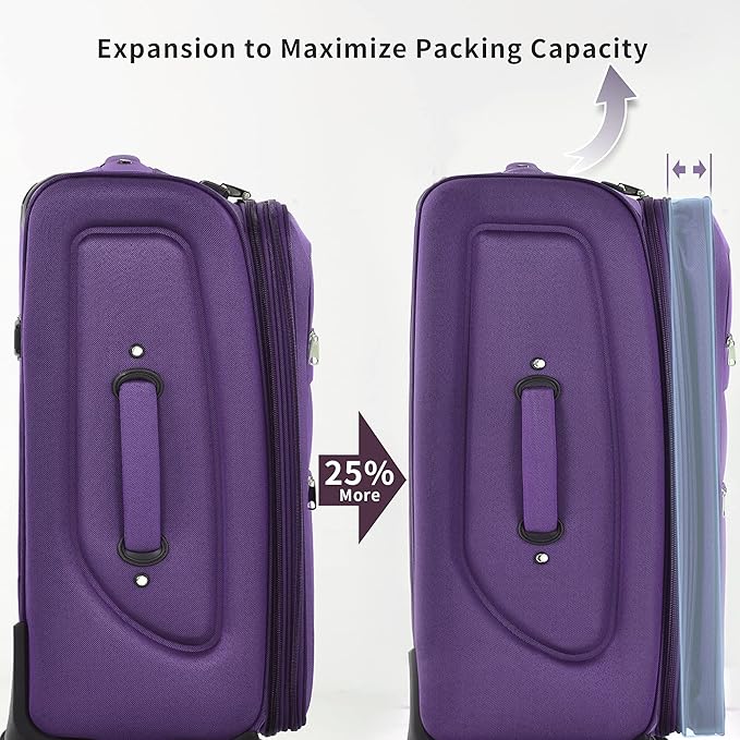 Merax Suitcase Set Softside 3-Piece Expandable Luggage with TSA Lock Spinner Wheels Lightweight Upright Luggage with Travel Bag(22/26/30 IN, Purple)