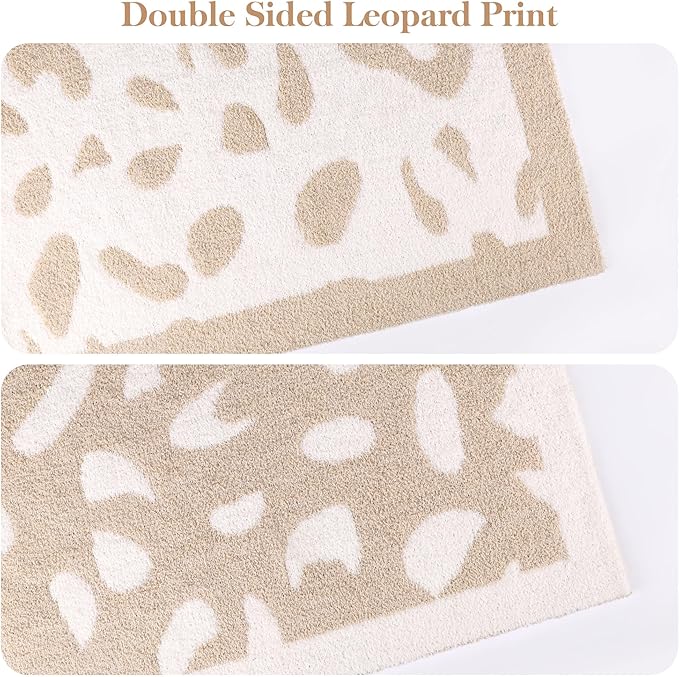 SeaRoomy Leopard Throw Blanket, Khaki Knit Blanket, Warm Fluffy Reversible Lightweight Cheetah Soft Cozy Throw Blankets for Couch Bed (50"x70")