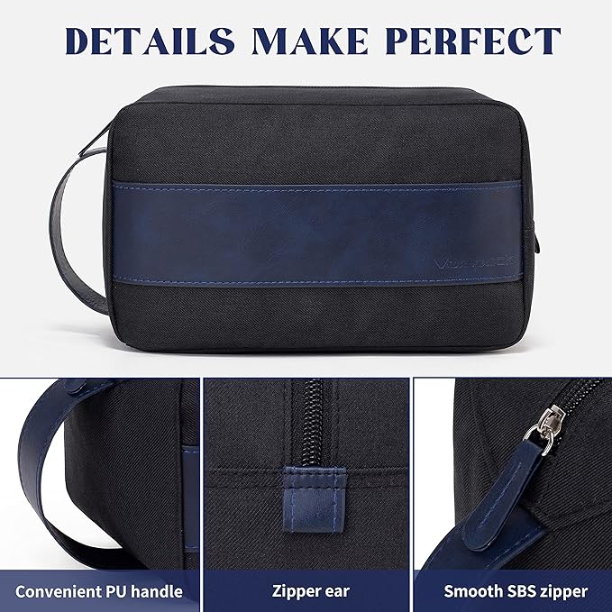 Vorspack Toiletry Bag for Men - Water Resistant Travel Bag for Toiletries, Lightweight Hygiene Bag for Bathroom, Travel Essentials, Gifts - Black&Blue