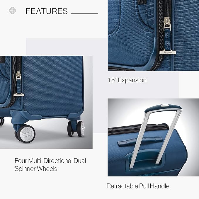 Samsonite Solyte DLX Softside Expandable Luggage with Spinner Wheels, Mediterranean Blue, Checked-Large 29-Inch