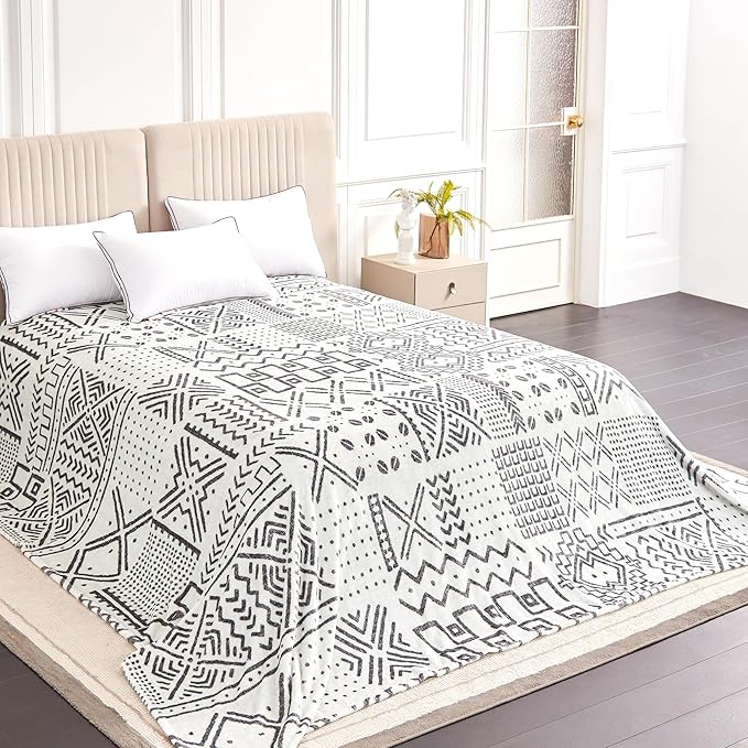Soft Cozy 120x138 Inches Seamless Oversized King Fleece Blanket, Giant 10'x11.5' California King Blanket Extra-Large Flannel Blankets for Bed, Sofa Couch, Travel, Symbol Light Grey