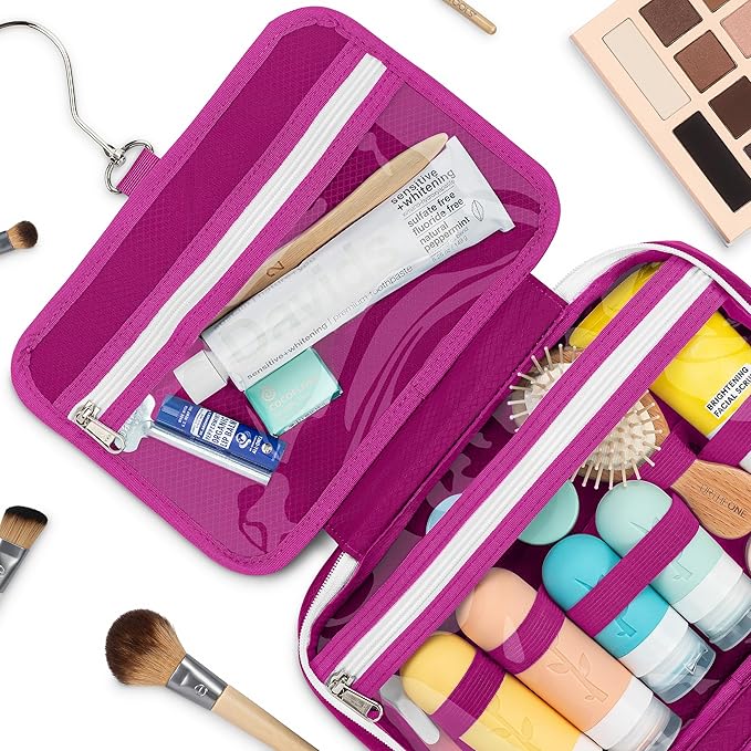 Eco Sun Hanging Travel Toiletry Bag — Designed in Hawaii — Water-resistant Travel Organizer for Bathroom Accessories (Magenta)