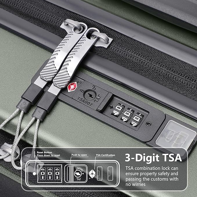 Luggage Sets 2 Piece, Carry On Luggage with Front Pocket & USB Port and 28 Inch Expandable Checked Luggage, Hybrid Soft Front & Hard Shell Suitcases with Spinner Wheels & TSA Lock, Green