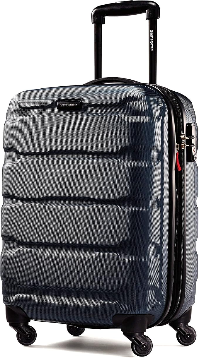 Samsonite Omni PC Hardside Expandable Luggage with Spinner Wheels, Navy, Checked-Large 28-Inch