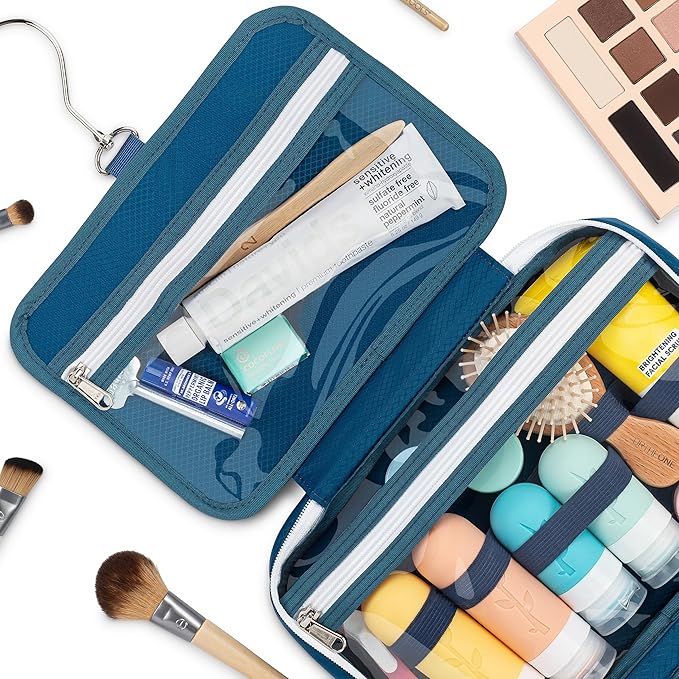 Eco Sun Hanging Travel Toiletry Bag — Designed in Hawaii — Water-Resistant Travel Organizer for Bathroom Accessories (Blue)