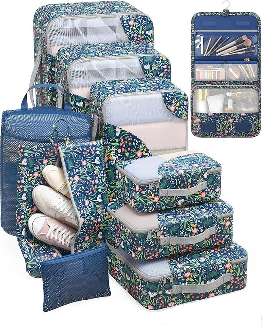 10 Set Packing Cubes for Travel, Gifts for Women Mom,Anti-Tearing Suitcase Organizer for Luggage with Shoe & Hanging Toiletry Bag,OlarHike Vacation Essentials & Accessories for Cruise Ship