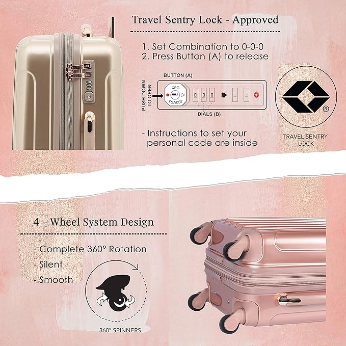 kensie 20" "Alma" Carry-On TSA-Lock Spinner Luggage, Rose Gold