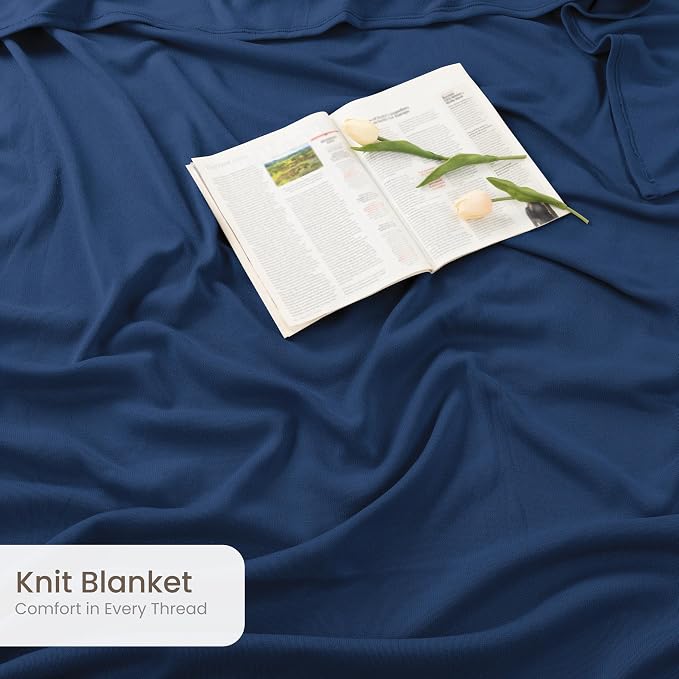 Utopia Bedding Soft Jersey Knit Blanket Navy Queen (90x90 Inches) | Lightweight, Breathable, Sweatshirt Blanket, Bed, Couch, Sofa, Cozy, Home Decor, Summer