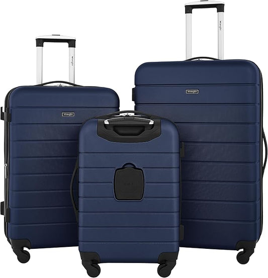 Wrangler Smart Spinner Hardside Luggage, 3 Piece Set, Navy Blue
