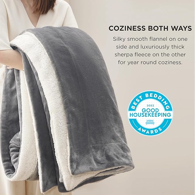 Bedsure GentleSoft Sherpa Fleece King Blankets for Bed, Non-Heated, Thick and Warm Throw for Women and Men, Soft Fuzzy Plush King Blanket for Winter, Grey, 108x90 Inches