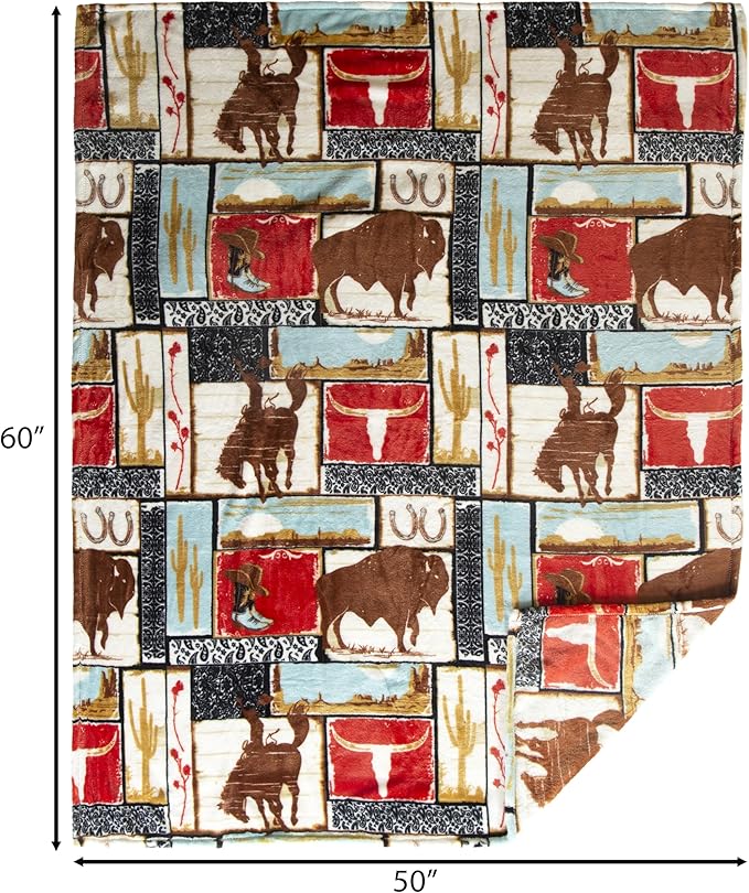CARSTENS, INC. Wrangler Travel Blanket, Premium Compact 2-in-1 Airplane Blanket/Pillow, Vintage Western