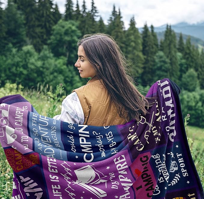 Cool Camping Gifts for Women/Men, Camping Blanket Essentials for Camp Lover, Gifts for Campers/Rv Owners, Camper Decor for Inside/Outdoor/Hiking Soft Throw 60x50in