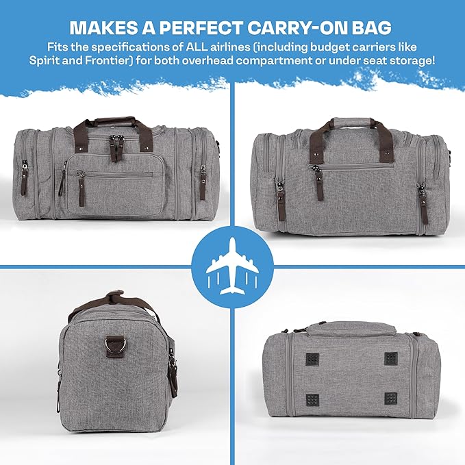 Duffle Bag for Travel 20–23” Expandable (40L) – Lightweight Water-Resistant Carry On Weekender with Multiple Pockets & Shoulder Strap – Airline Approved Travel Duffel Bags for Men & Women - GRAY