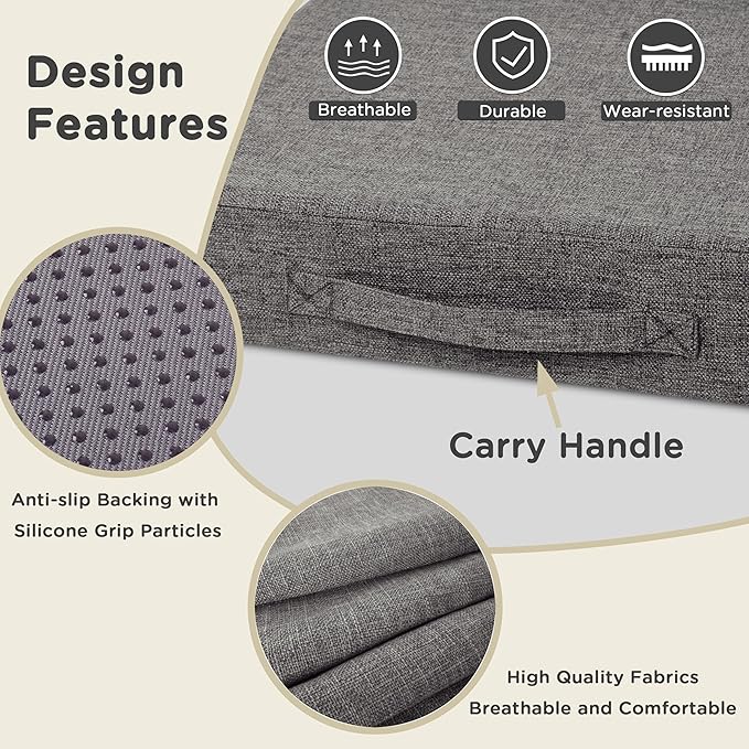 AddGrace Recliner Cushions for Elderly Thick Seat Cushion 20"x20"x4" Chair Pads with Non Slip Backing and Washable Cover for Couch Armchair Chairs Light Grey