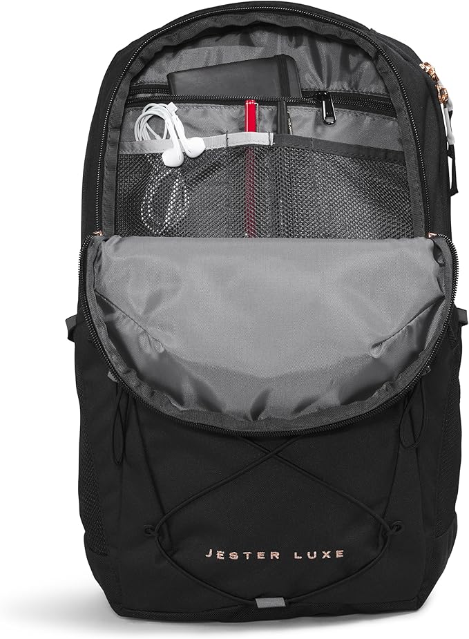 THE NORTH FACE Women's Jester Luxe Everyday Laptop Backpack, TNF Black/Burnt Coral Metallic, One Size