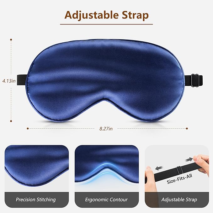 Sleep Mask Silk Eye Mask for Men Sleeping Mask, Adjustable Elastic Strap for Night Shading Sleep Mask, Soft and Comfortable for Both Men and Women (Dark Blue)