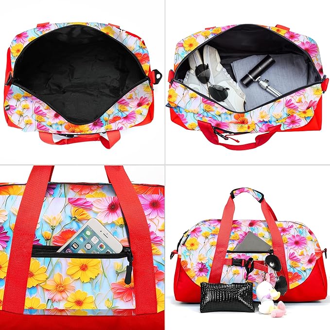 Stumdo Kids Overnighter Duffel Bags for kids, Carry-On Size & Ideal for School Practice or Overnight Travel Weekender Tote for Travel Gym Sport bag for Boys & Girls (12hong)