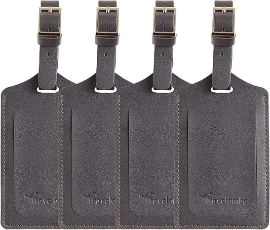 Travelambo Luggage Tags for Suitcases PU Leather Travel Tags Bag Tags Privacy Protection Travel Essentials