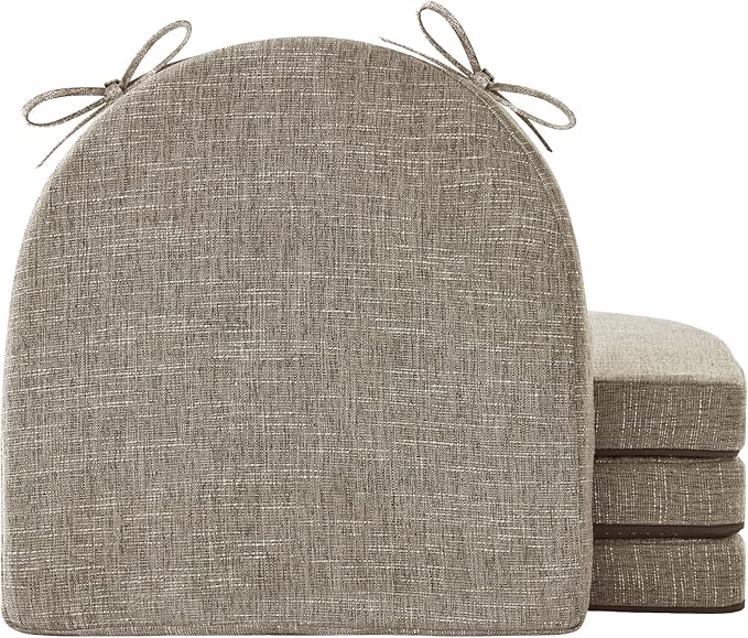 Chair Cushions for Dining Chairs with Ties and Removable Cover, Dining Kitchen Chair Pads with Non-Slip Bottom, High-Resilience Indoor Seat Cushions, 16'' x 16'' x 2'', Set of 4, Khaki