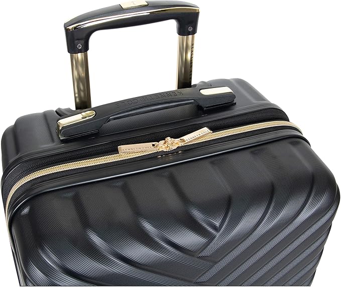 Kenneth Cole REACTION Madison Square Lightweight Hardside Chevron Expandable Spinner Luggage, Black, 2-Piece (20" Carry On + Backpack)