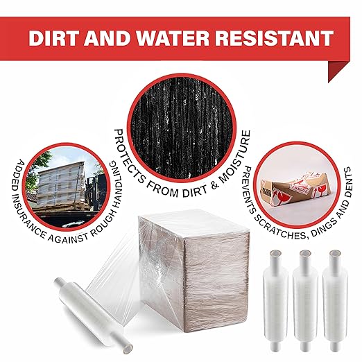 Stretch Wrap with Handle Industrial Strength 4 Pack 11" x 1000 Ft 60 Gauge Thick Shrink Wrap Roll for Moving Supplies, Furniture, Pallets, Plastic Wrap for Packing, Heavy Duty Stretch Film