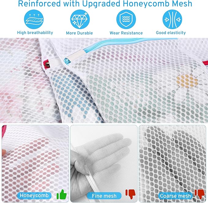 3 Pack 3 Size Durable Honeycomb Mesh Laundry Bags Set for Delicates with AUTO-Lock Zipper, Lingerie Bags for Washing Delicates, Laundry Bags Mesh Wash Bags, Delicates Laundry Bag