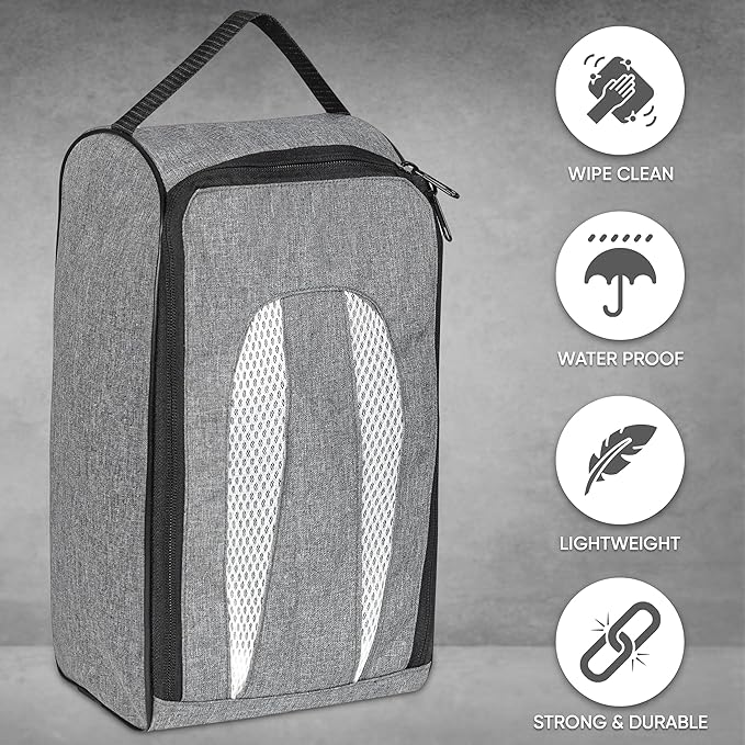 Shoe Bag Waterproof Sports Golf Boot Bag | Odor-Resistant Gym Kit Organiser Storage | Hiking Travel Dust-Proof Storage Bag for Wellington, Cowboy, Football, Rugby, Cricket Shoe (Gray)