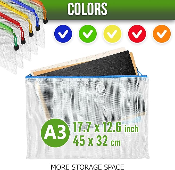 32 Pack Mesh Zipper Pouch Bags A3 - 17.7x12.6 - Plastic Zipper Pouches for Organizing - Board Game Bags - Puzzle Organizer Bag - Large Zippered Pouch Bag - Mesh Pouches with Zippered - Puzzle Storage