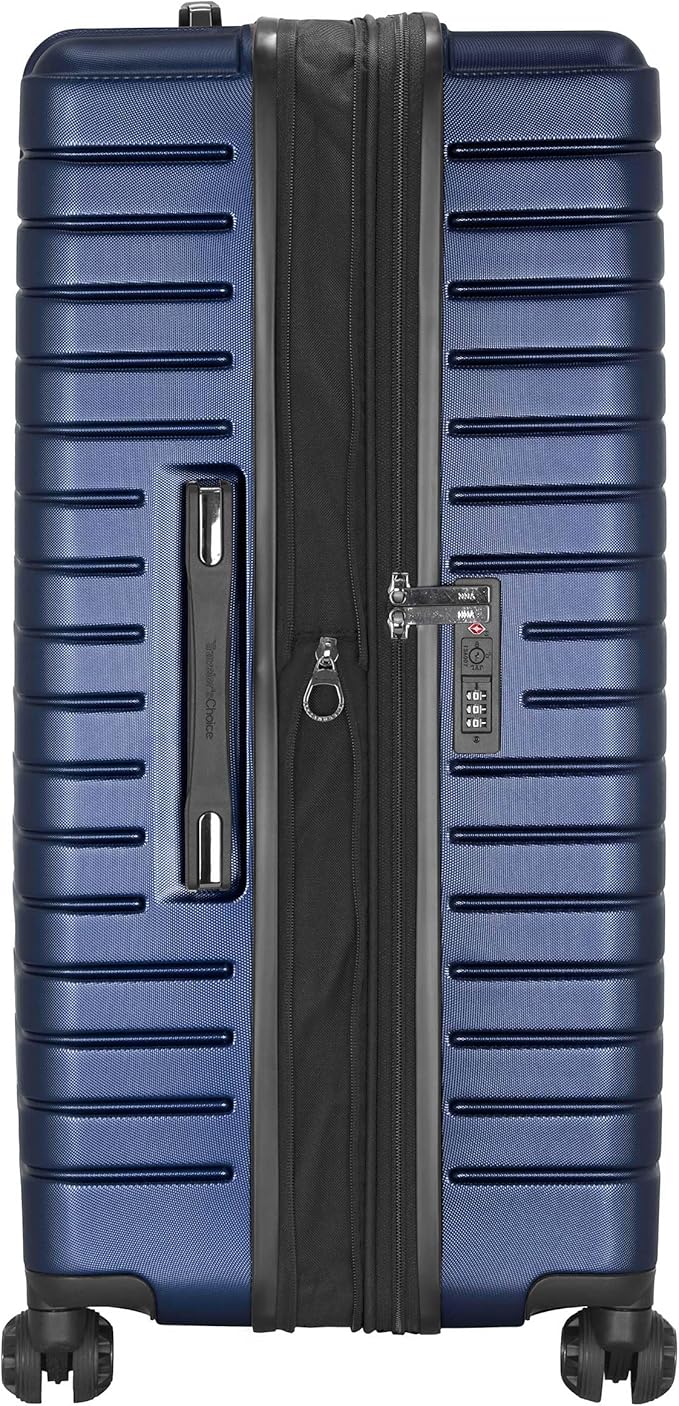 Traveler's Choice Archer Polycarbonate Hardside Spinner Luggage Set,Tie Down Straps, Blue, Checked 29-Inch