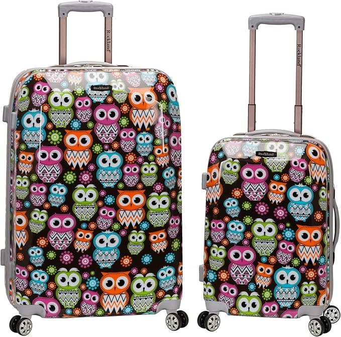 Rockland Departure Hardside Spinner Wheel Luggage, Owl, 2-Piece Set (20/28)