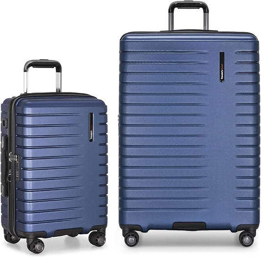 Traveler's Choice Archer Polycarbonate Hardside Spinner Luggage Set,Tie Down Straps, Blue, 2-Piece