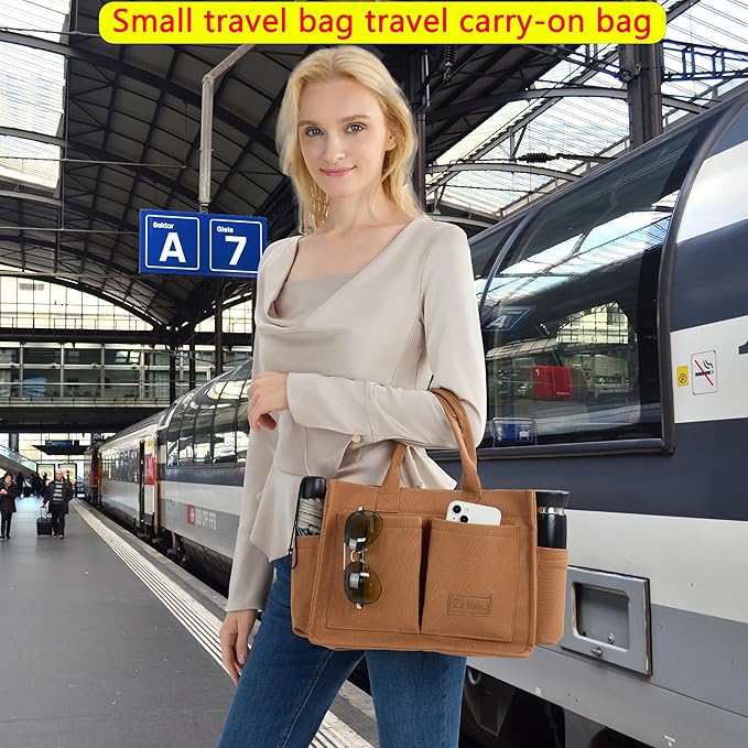 ZHMO Canvas Tote Bag for Women,Women's Bags Crossbody Bags Work Laptop Tote Bag Large Handbags Purse for Travel Nurse Teacher