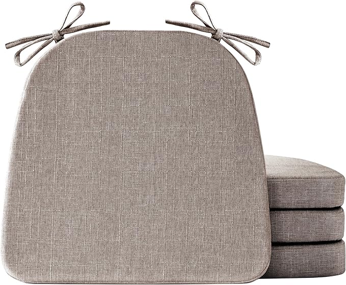 Chair Cushions for Dining Chairs Set of 4, Non Slip Kitchen Chair Pads, 17" x 16" x 2", Indoor Dining Chair Cushions with Ties, D-Shaped Seat Cushions for Kitchen Chairs, Light Brown