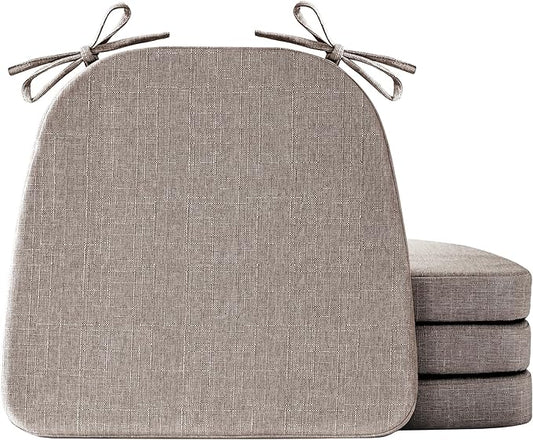 Chair Cushions for Dining Chairs Set of 4, Non Slip Kitchen Chair Pads, 17" x 16" x 2", Indoor Dining Chair Cushions with Ties, D-Shaped Seat Cushions for Kitchen Chairs, Light Brown