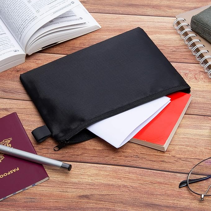 Small Black Nylon Zipper Pouch (6x8 Inch - Set of 5) For Travel Cosmetics Cables Documents Office Supplies Organizer Bag