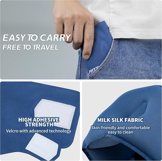 Inflatable Neck Pillow, Travel Pillow for Airplane, Traveling, Office, and Car, Chin Support Neck Relief - Airplane Travel Essentials（Blue