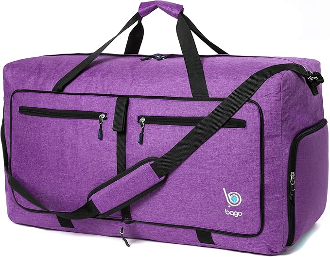 Bago Medium Duffle Bag for Travel Women & Men. Durable Lightweight Foldable Travel Duffel Bags For Traveling Women. 60L Duffle Bags For Overnight Bag With Shoe Compartment Collapsible Weekender duffel