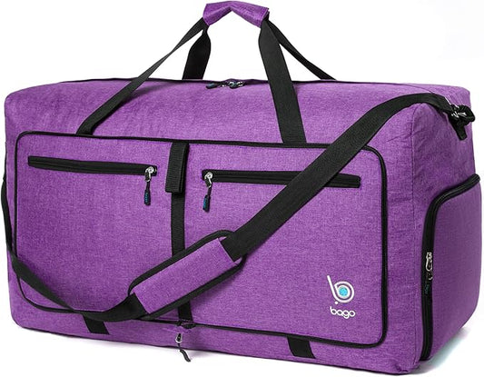 Bago Medium Duffle Bag for Travel Women & Men. Durable Lightweight Foldable Travel Duffel Bags For Traveling Women. 60L Duffle Bags For Overnight Bag With Shoe Compartment Collapsible Weekender duffel