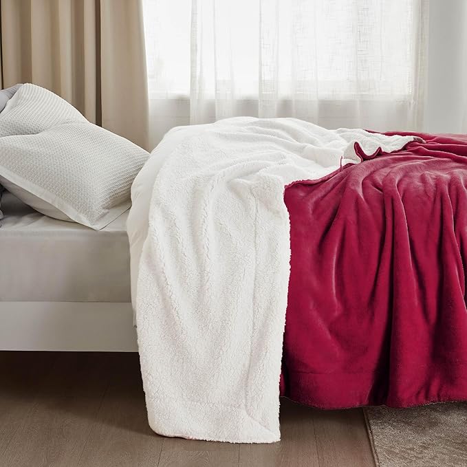 Bedsure GentleSoft Sherpa Fleece Twin Size Blanket for Couch, Non-Heated, Thick and Warm Throw for Girls and Women, Soft Fuzzy Plush Twin Blanket for Winter, Red, 60x80 Inches