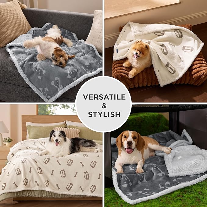 Bedsure Waterproof Dog Blankets for Small Dogs - Soft Print Sherpa Fleece Puppy Cat Blanket Washable, Cozy Plush Reversible Throw Furniture Protector for Pet Kitten Doggy, 25"X35", Anchor Gray