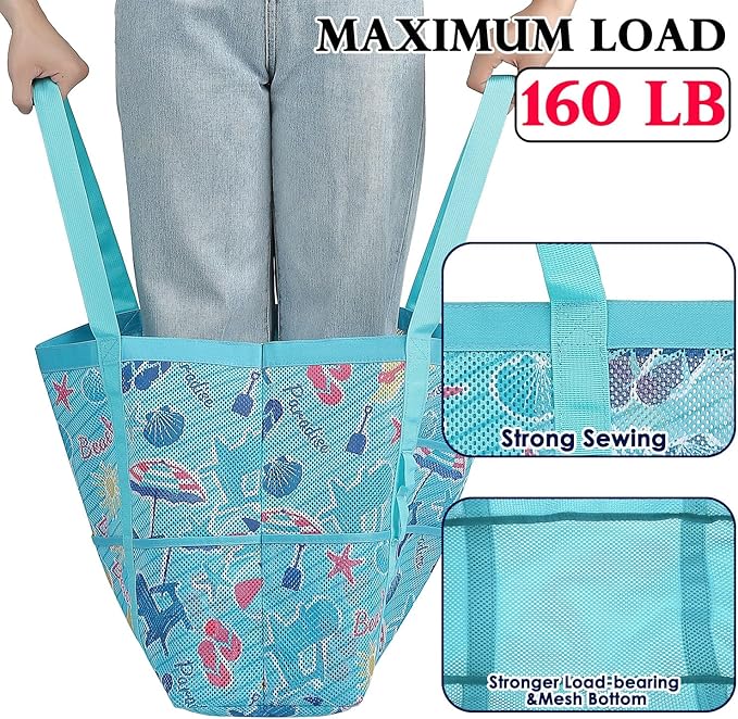 Fammart Mesh Beach Bag, Large Beach Tote with Zipper Pocket, Toys Pool Bag for Family Travel Vacation Cruise Essentials