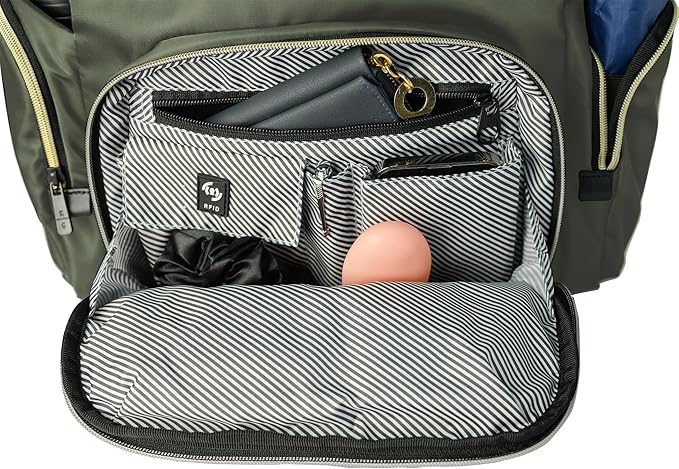 Kenneth Cole REACTION Madison Square Lightweight Hardside Chevron Expandable Spinner Luggage, Olive, 2-Piece (20" Carry On + Sophie Backpack)