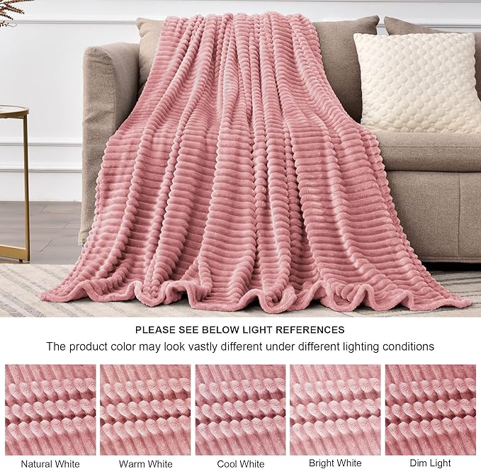BEDELITE Fleece Blanket Twin Size – 3D Ribbed Jacquard Soft and Warm Decorative Fuzzy Blankets – Cozy, Fluffy, Plush Lightweight Throw Blankets for Couch, Bed, Sofa(Pink, 60x80 inches)