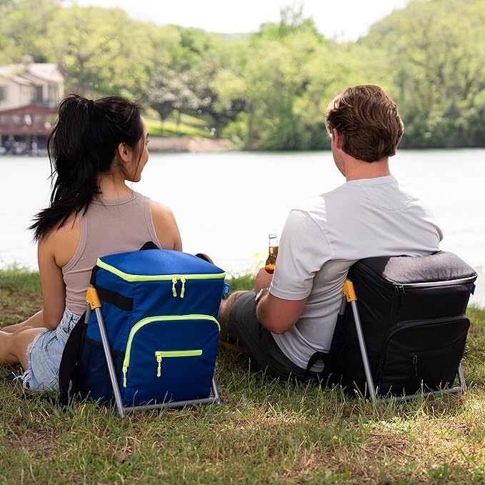 Insulated Backpack Cooler with Foldable Seat - 40 Cans, 24 Hour Cooling, Breathable Straps, Lightweight Leak Proof Liner, Portable Cooler Backpack Bag for Men Women Beach Travel Camping Picnic Hiking