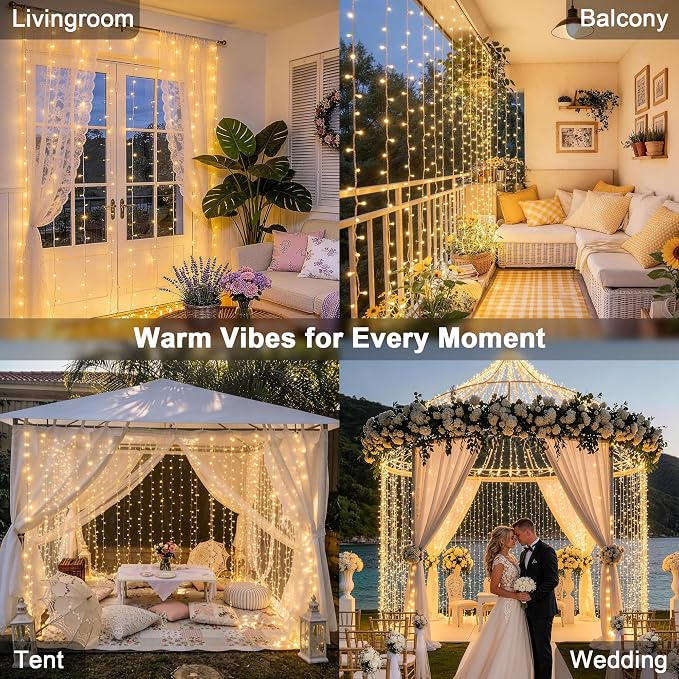 JMEXSUSS 900 LED Curtain Lights, Outdoor String Lights Indoor, 9.5x29.5ft | Warm White, Plug in with Remote, Christmas Twinkle Hanging Lights for Bedroom Living Room Wedding Backdrop Party Gazebo Decor