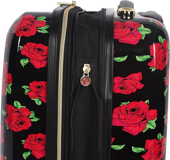 Betsey Johnson Designer 20 Inch Carry On - Expandable (ABS + PC) Hardside Luggage - Lightweight Durable Suitcase With 8-Rolling Spinner Wheels for Women (Covered Roses)